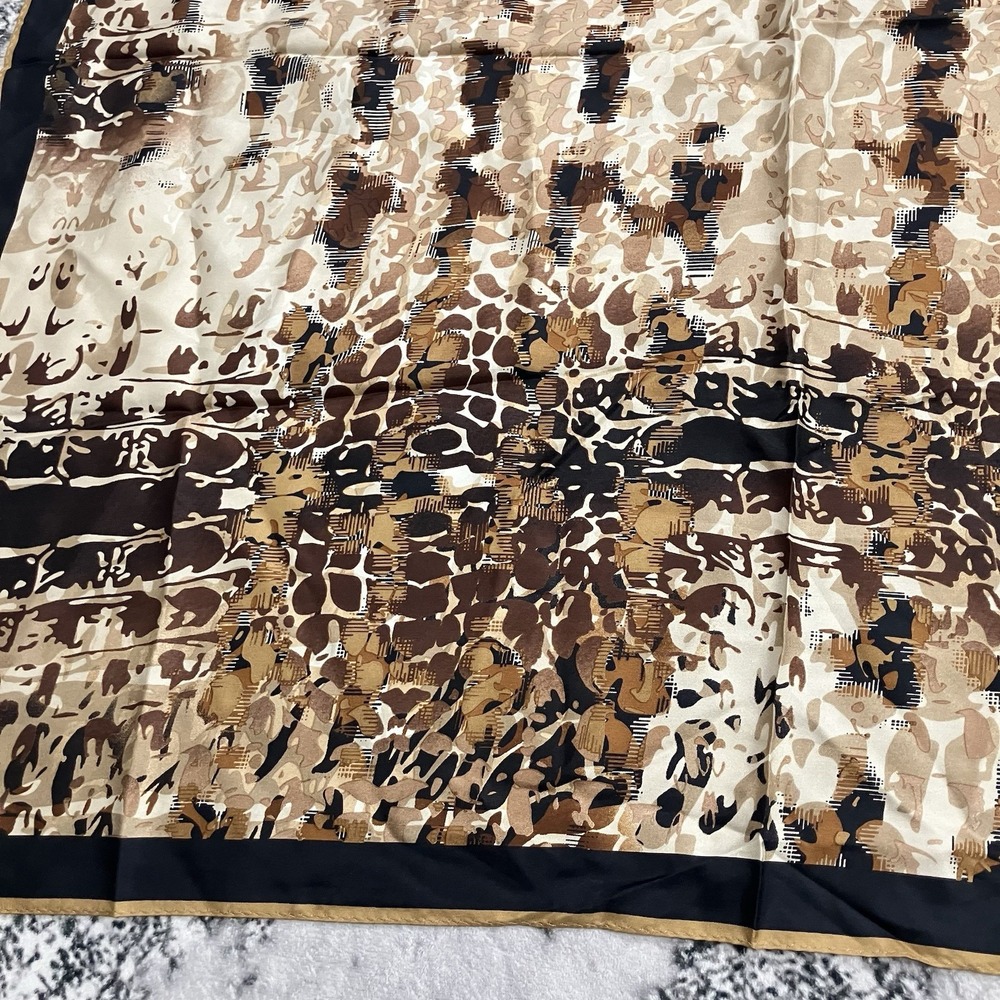 Nicole Miller‎ Silk Scarf Brown Animal Print Square Satin NWT Luxury Wrap - Picture 5 of 14